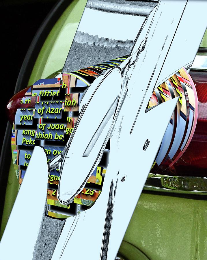 Antique car mirror as a 3D cylinder text plane 2 Digital Art by Karl Rose