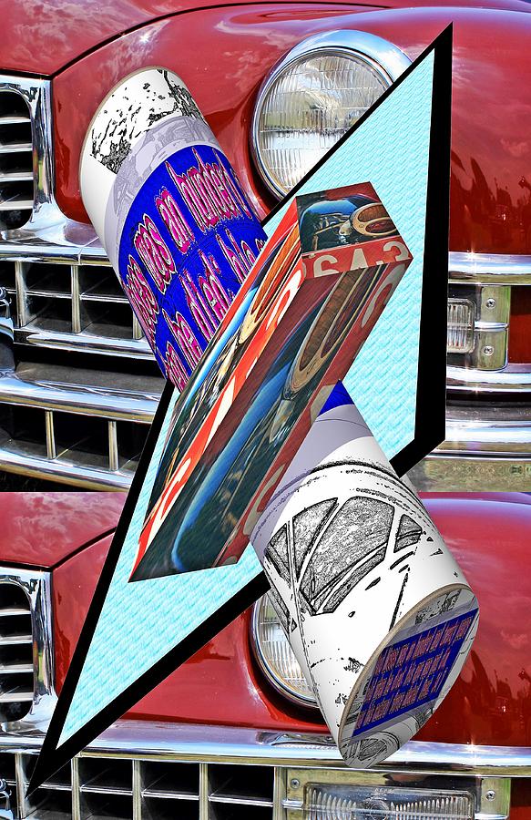 Antique car spare tire with text as a 3D cylinder box plane Digital Art by Karl Rose