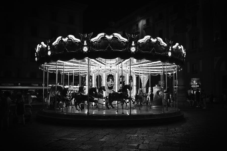 Antique Carousel by Night Photograph by Steven Nelson