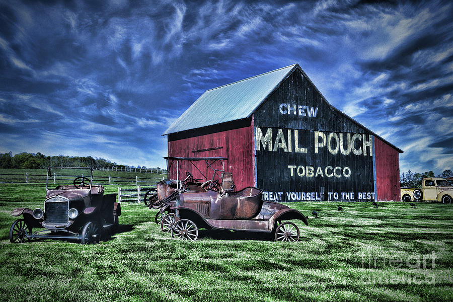Vintage Photograph - Antique Cars at the Mail Pouch Tobacco Barn by Paul Ward