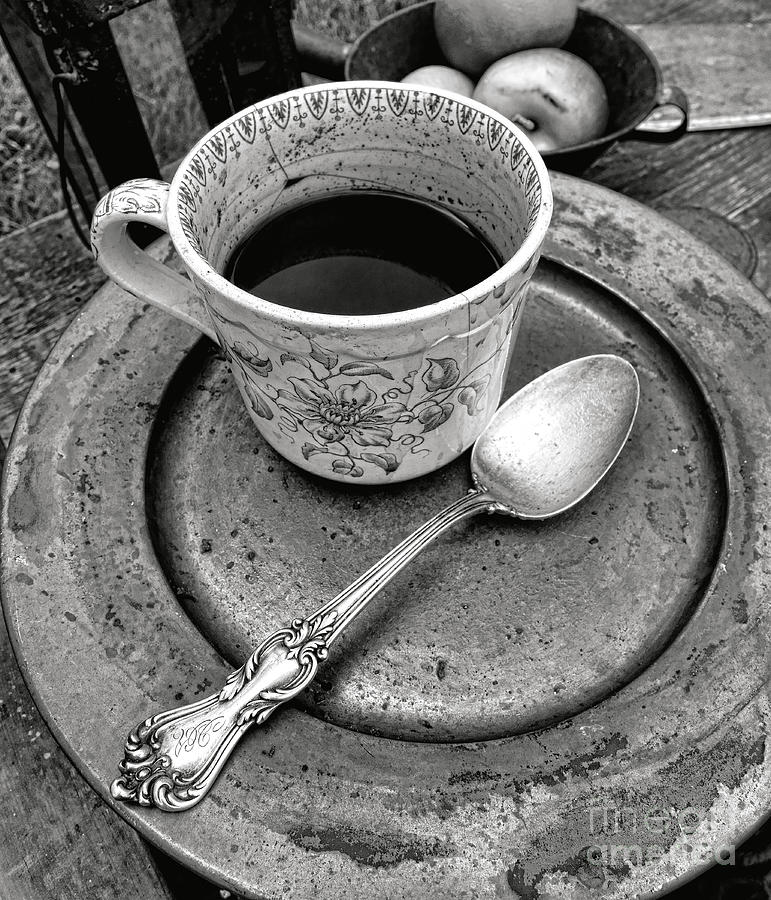 Coffee Photograph - Antique Coffee Cup and Spoon by Olivier Le Queinec