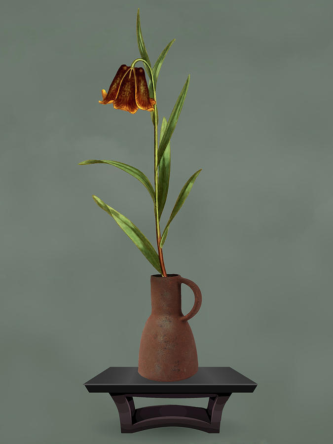 Antique Copper Metal Vase with Flower Mixed Media by David Dehner