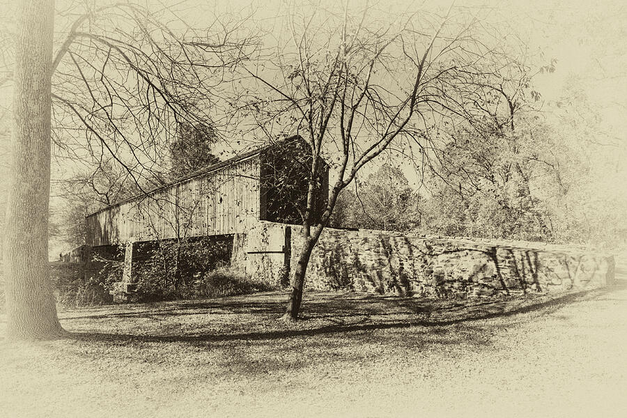 Black And White Photograph - Antique Covered Bridge by Denise Harty