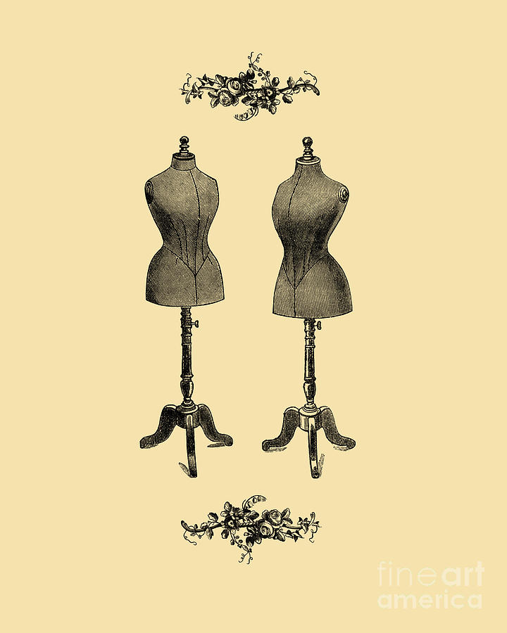Black And White Digital Art - Antique Dress Forms by Madame Memento