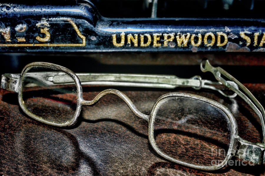 Antique Eyeglasses in front of Typewriter Steampunk Photograph by Paul Ward