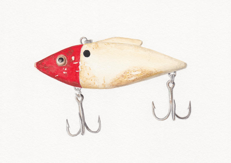 Antique Fishing Lure in Red and White Painting by Julie Bailey