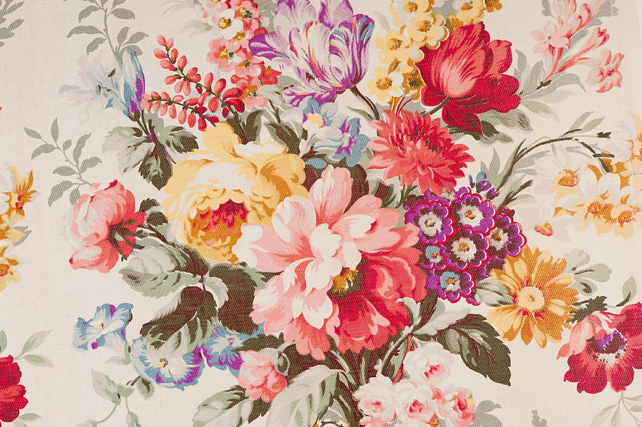 Antique floral fabric SB43 Close Up Photograph by Spiderplay