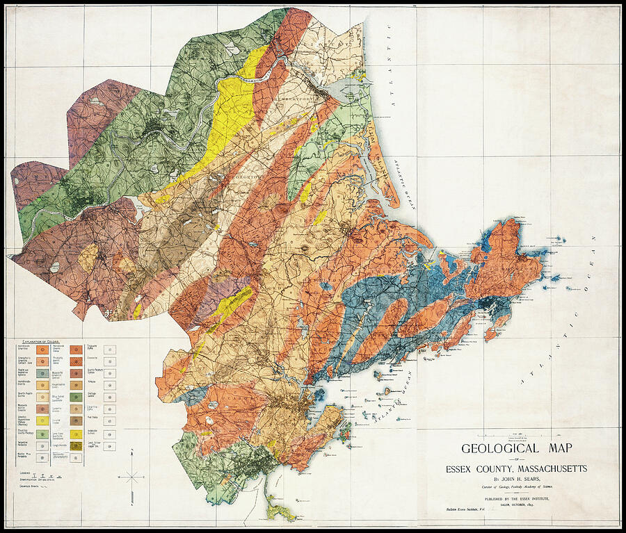 Antique Geological Map of Essex County Massachusetts 1893 Photograph by ...