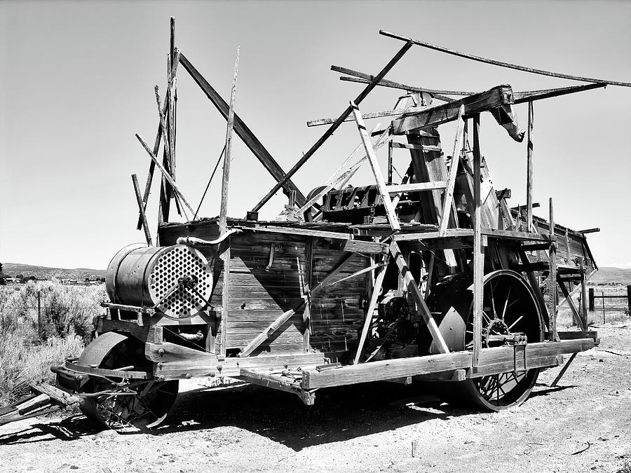 Antique Giant Wooden Harris Harvester in Black and White Photograph by Kathleen Bishop