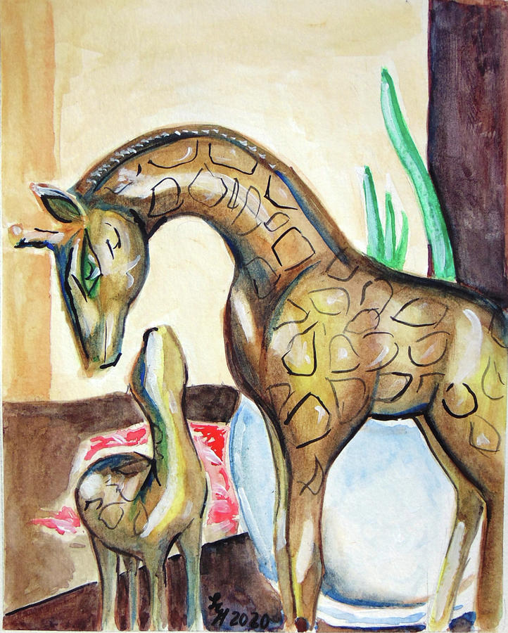 Antique Giraffes Painting by Loretta Nash