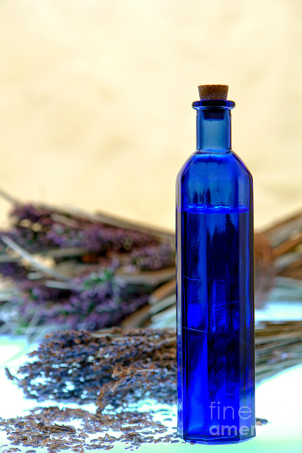 Antique Glass Bottle with Scented Oil and Lavender Photograph by Olivier Le Queinec