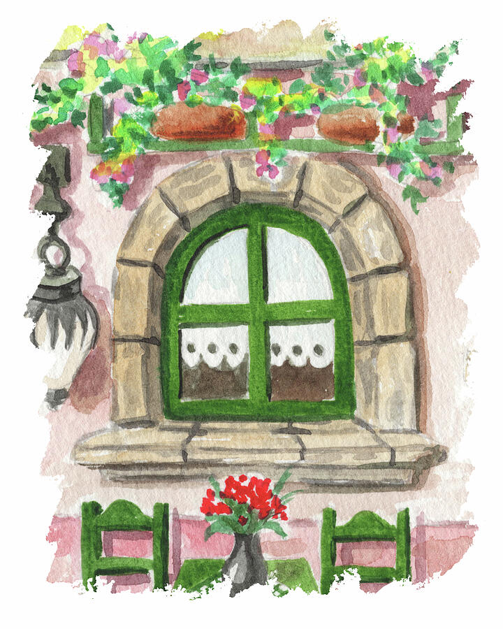 Antique Green Window Of An Old Village House Watercolor II Painting by Irina Sztukowski Antique Green Window Of An Old Village House Watercolor II Painting by Irina Sztukowski
