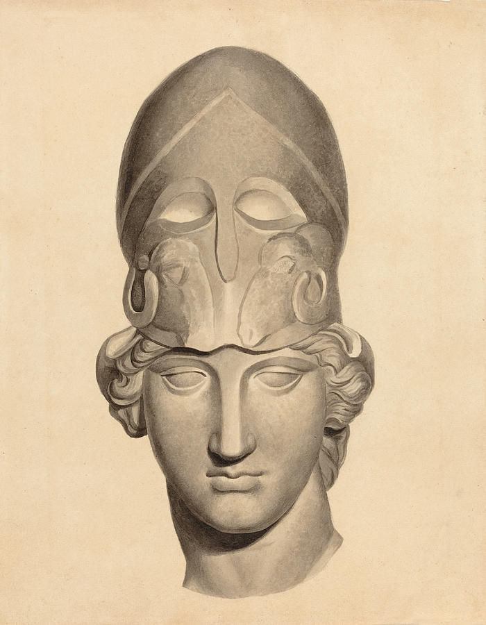 Antique Head with a Helmet Drawing by John Flaxman