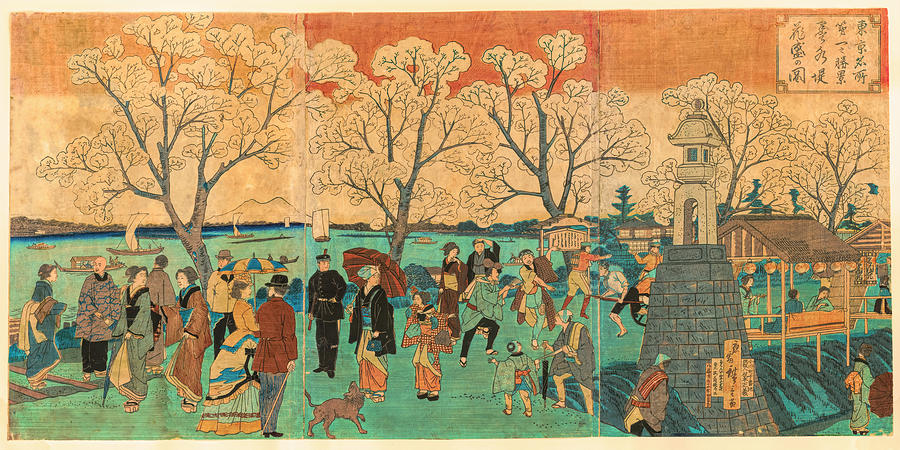 Antique Hiroshige Japanese Wood Cut Print Triptych Photograph
