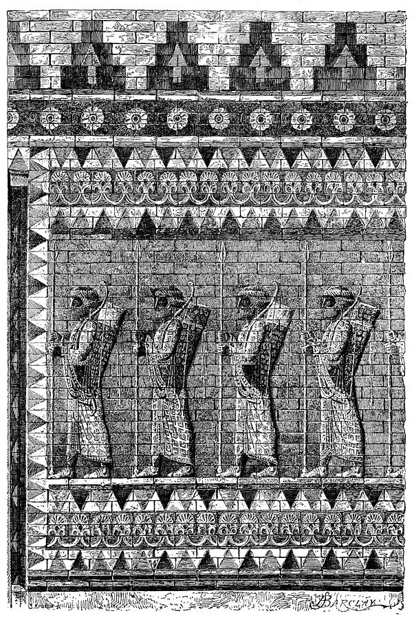 Antique illustration of Archers frieze from Susa (Shush, Iran) Drawing by Ilbusca