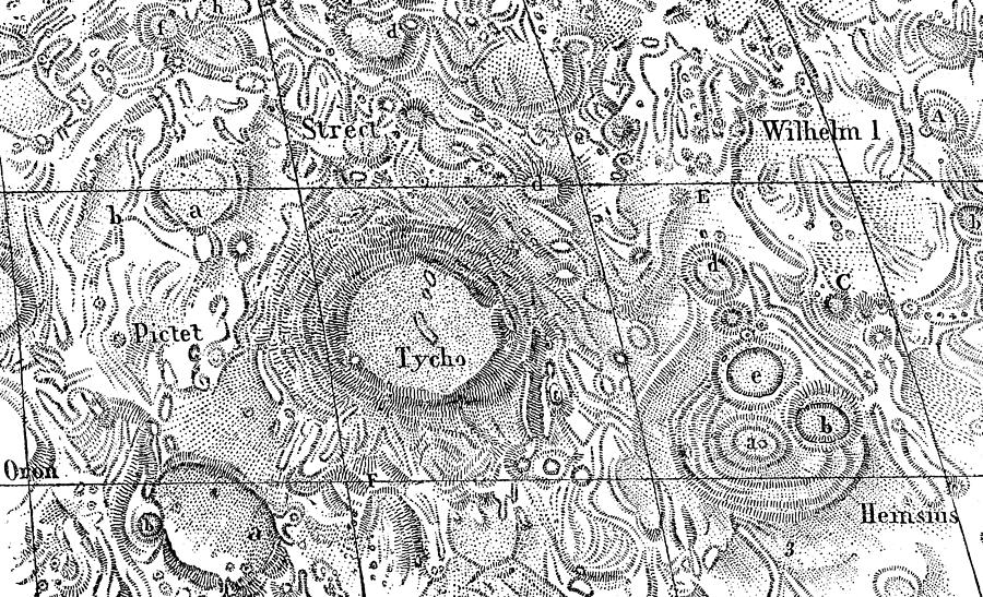 Antique illustration of moon surface map Drawing by Ilbusca