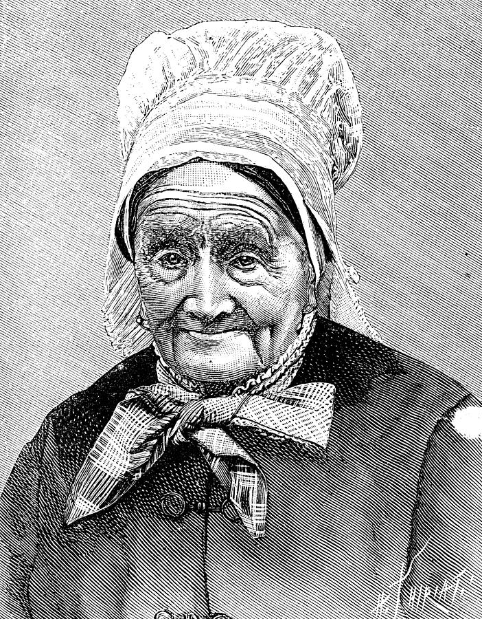Antique illustration of old woman Drawing by Ilbusca