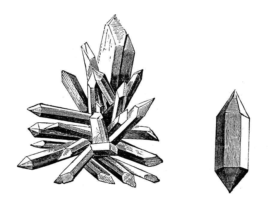 Antique illustration of quartz crystals Drawing by Ilbusca