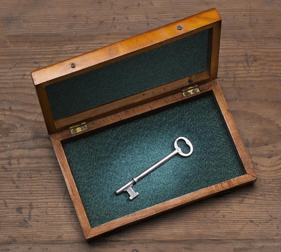 Antique Key in Wooden box Photograph by Jeffrey Coolidge