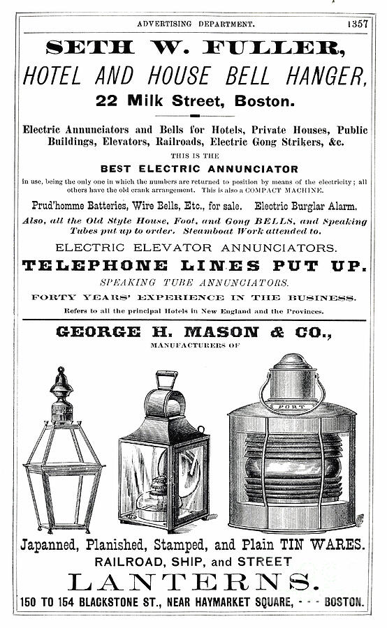 Art Print Vintage Ad George H Mason Tin Lanterns, Seth Fuller Bell Hanger, Boston Mixed Media by Gary Roberts Art Print Vintage Ad George H Mason Tin Lanterns, Seth Fuller Bell Hanger, Boston Mixed Media by Gary Roberts