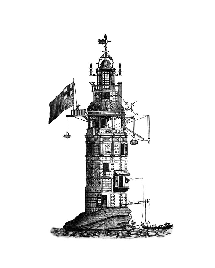 Architecture Digital Art - Antique lighthouse illustration by Madame Memento