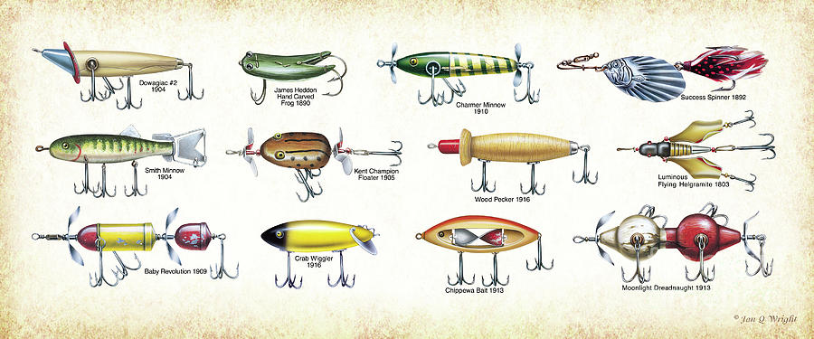  Vintage Fishing Lures Poster Art Print Bass Crappie