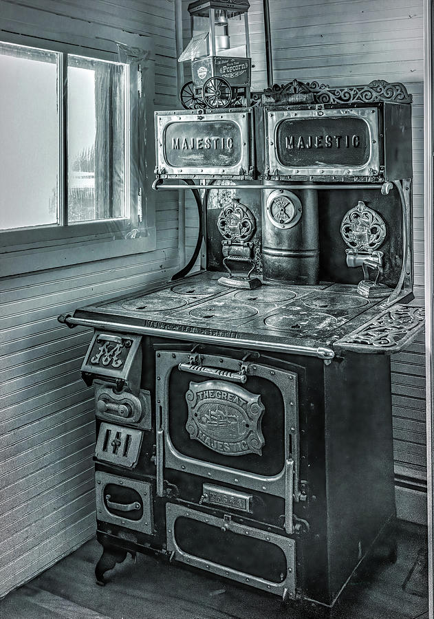 Antique Majestic Stove, Black and White Photograph by Marcy Wielfaert
