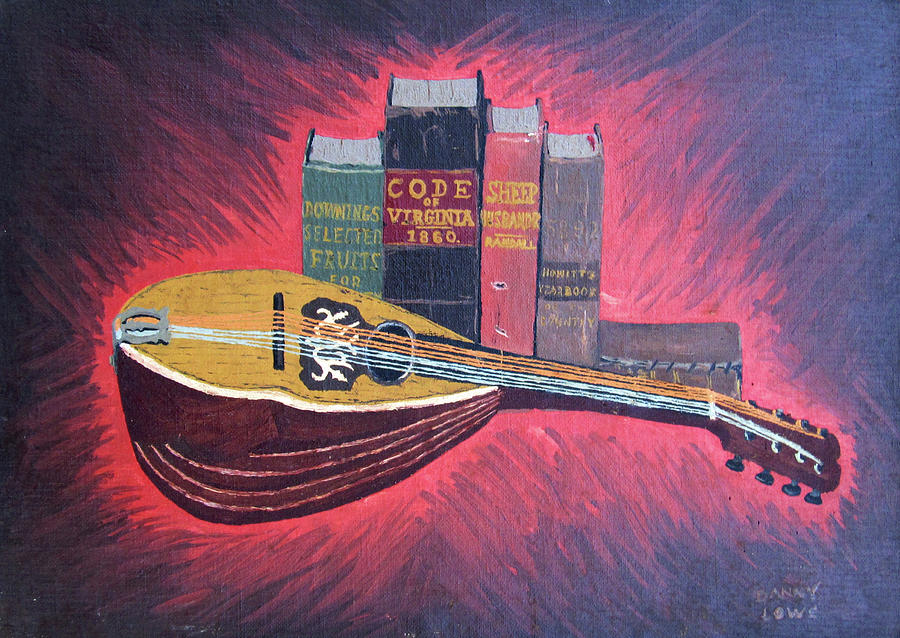 Antique Mandolin and Books Painting by Danny Lowe