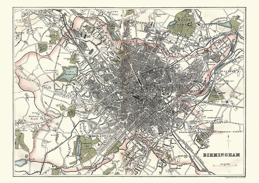 Antique Map of Birmingham, England, 1880 Drawing by Duncan1890