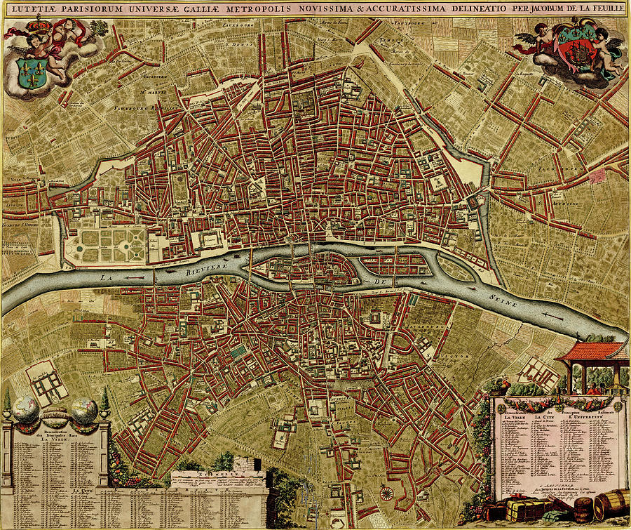 Antique map of Paris Photograph by Steve Estvanik