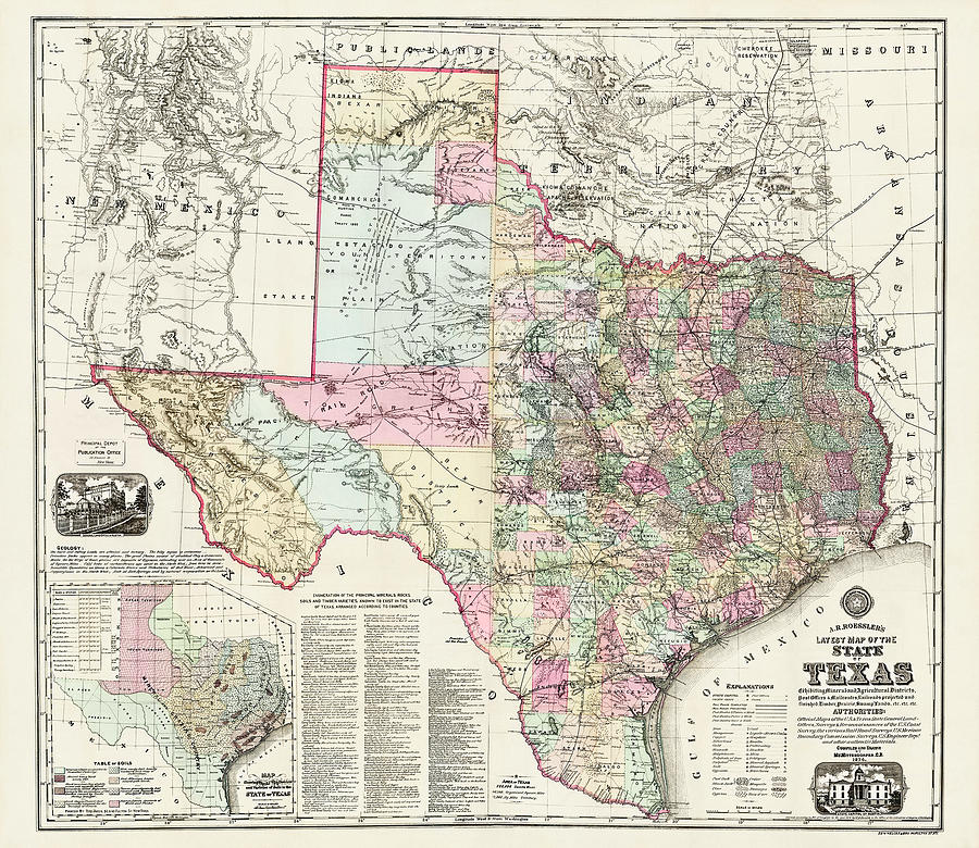 Texas Map Photograph - Antique Map of Texas 1874  by Carol Japp