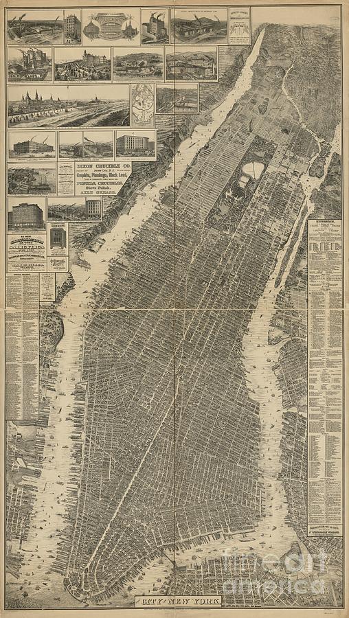 Antique Map Of The City Of New York 1879 Photograph