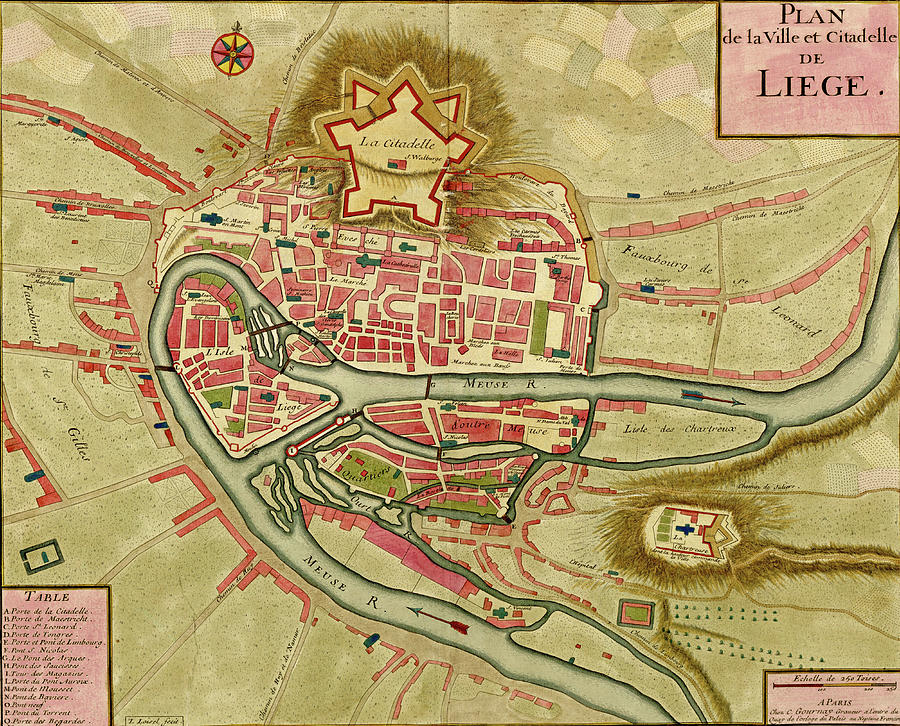 Antique map of town and citadel of Liege Photograph by Steve Estvanik