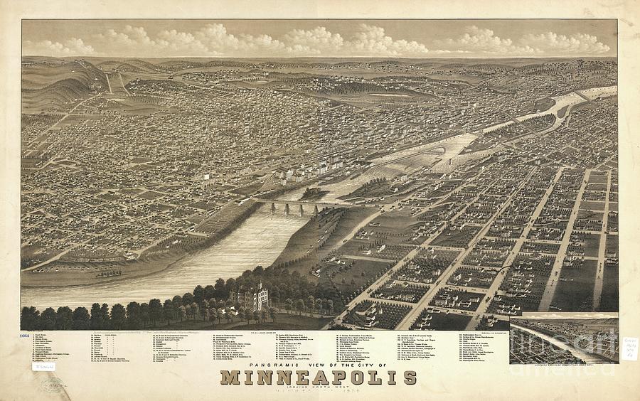 Antique Map Panoramic View Of The City Of Minneapolis, Minnesota, 1879 Photograph