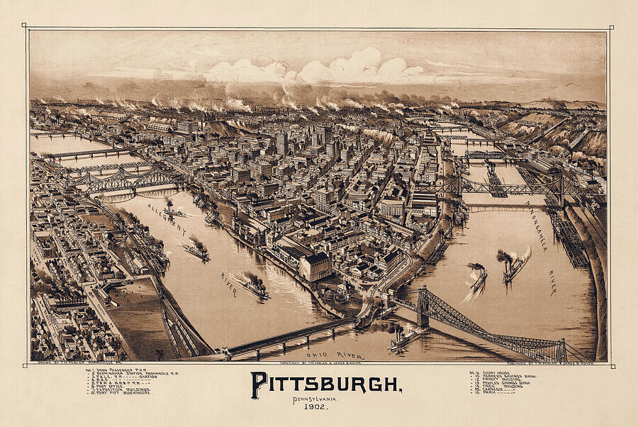 Pittsburgh Photograph - Antique Map Pittsburgh Pennsylvania 1902 Sepia  by Carol Japp