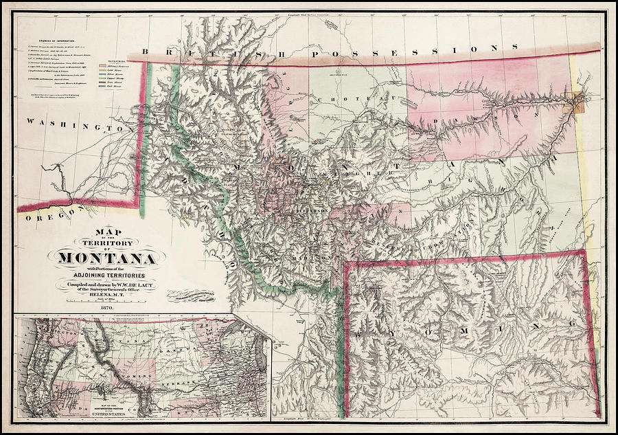 Antique Map Territory of Montana 1870 Photograph by Carol Japp