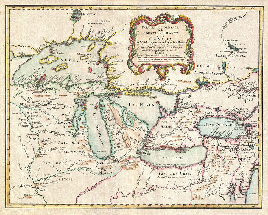 Antique Map The Great Lakes - 1755 Mixed Media by Dale Kincaid Antique Map The Great Lakes - 1755 Mixed Media by Dale Kincaid