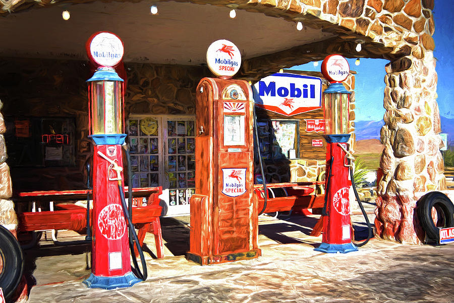 Antique Mobilgas Pumps, Cool Springs Station, Arizona Mixed Media by Tatiana Travelways
