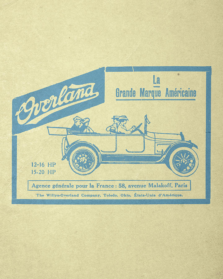 Car Digital Art - Antique Overland Automobile Company advert poster by Madame Memento