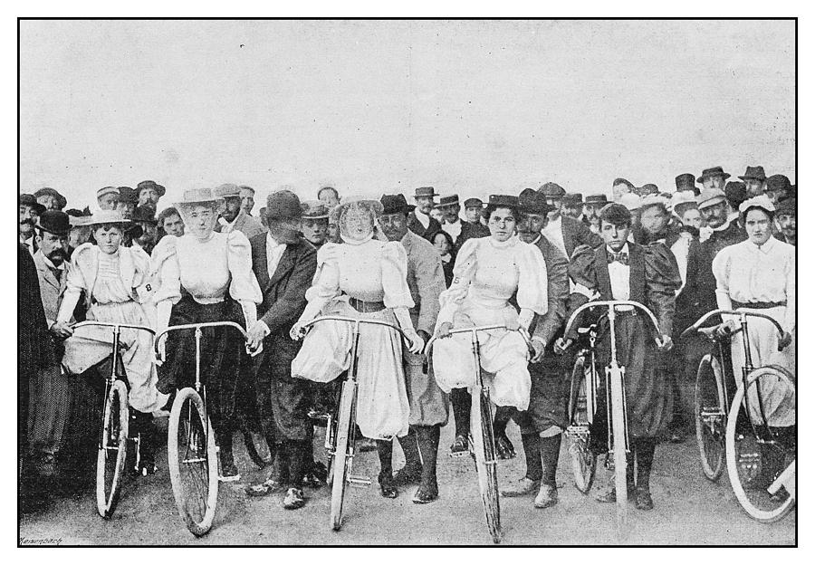 Antique photo: Bicycle women Photograph by Ilbusca