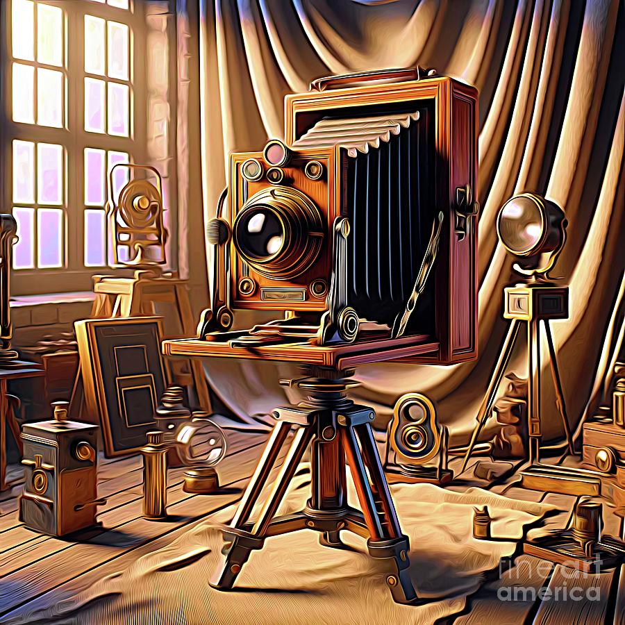 Camera Digital Art - Antique Photography Equipment and Tools Expressionist Effect by Rose Santuci-Sofranko