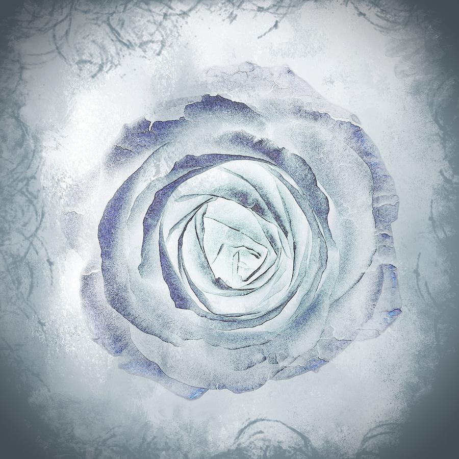 Antique Rose Flower 13 blue Mixed Media by Lucie Dumas