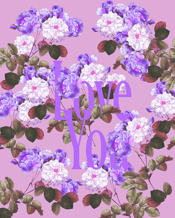 Antique Roses Love Purple Digital Art by Nancy Merkle