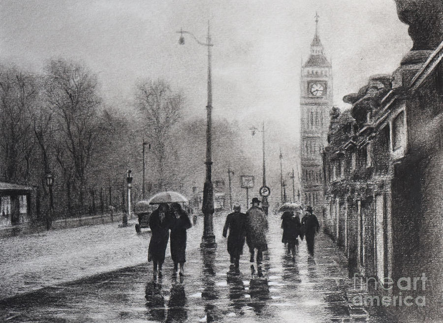 Antique Scenes - London rains Drawing by Hrishikesh Joshi - Fine Art ...