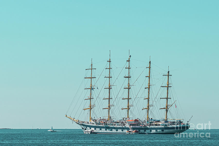 Antique Ship At Sea, Set Sails In Cannes, Ocean Print, Seascape View, All Sails Up Photograph