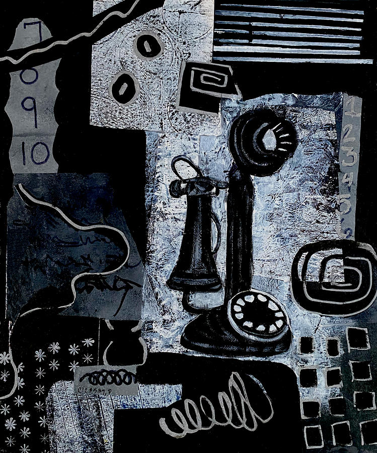 Black And White Mixed Media - Antique Telephone by Patricia Cleasby