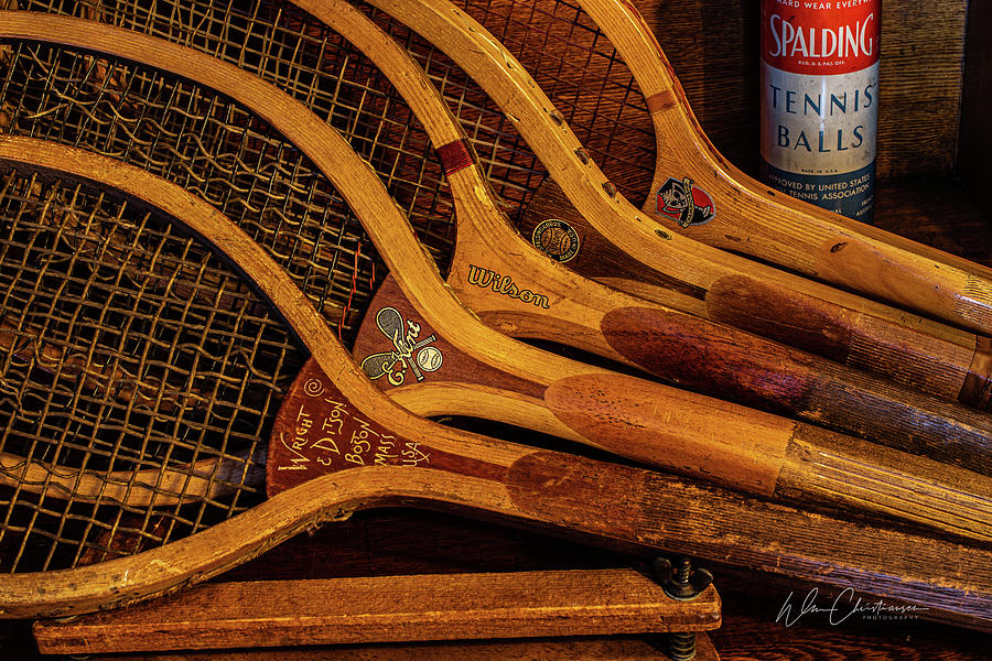 Antique Tennis Rackets with Ball Can Photograph by William Christiansen