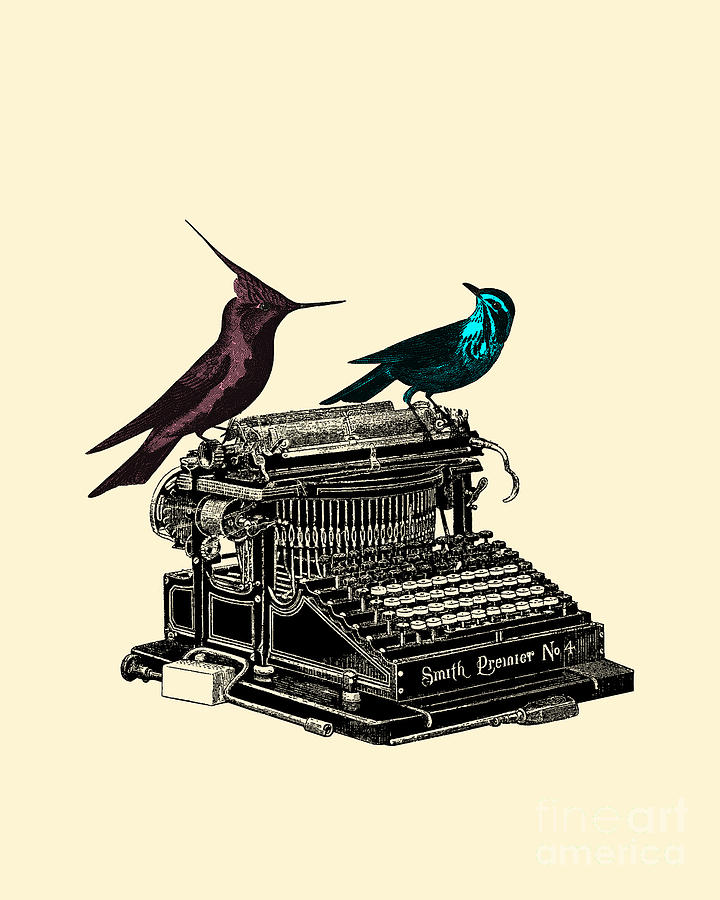 Bird Digital Art - Antique Typewriter With Birds by Madame Memento