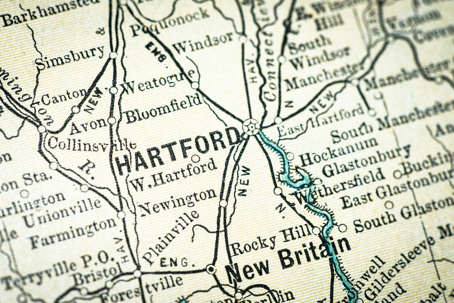 Antique USA map close-up detail: Hartford, Connecticut Drawing by Ilbusca