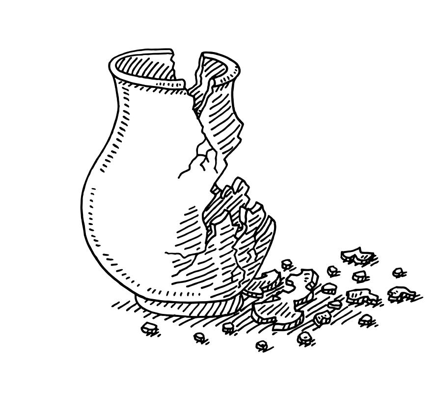 Antique Vase Broken In Pieces Drawing Drawing by FrankRamspott